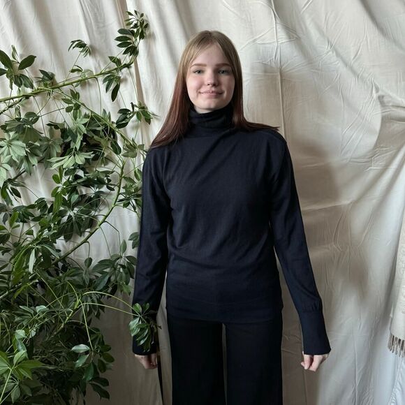 Officine Generale Tops - Officine Generale LongSleeved Navy Blue Wool&Silk Blend Turtleneck Sweater Sz XL